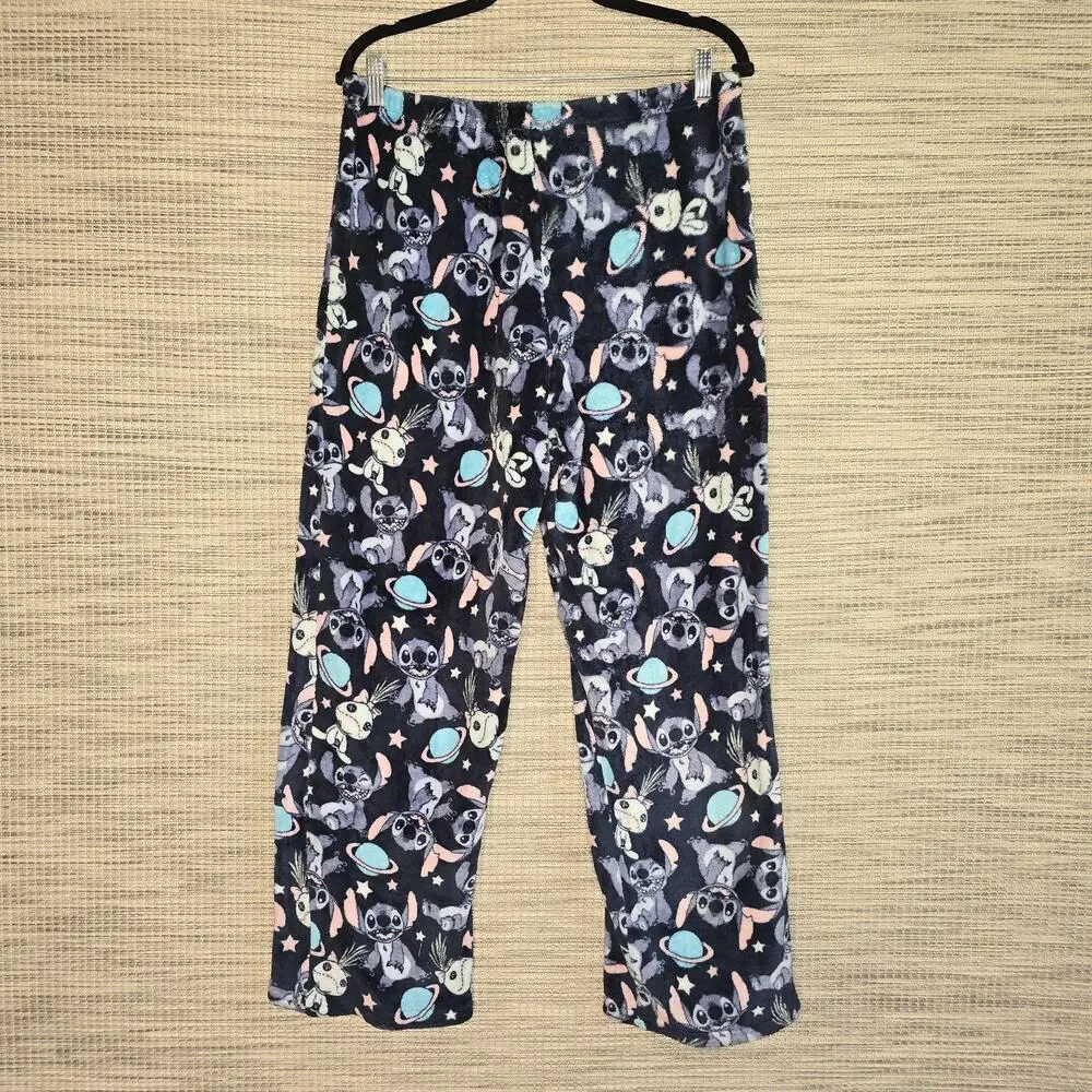 Disney Stitch Sleepwear Pants Women Medium Blue Space Soft Fleece Lounge Comfort - Picture 2 of 9
